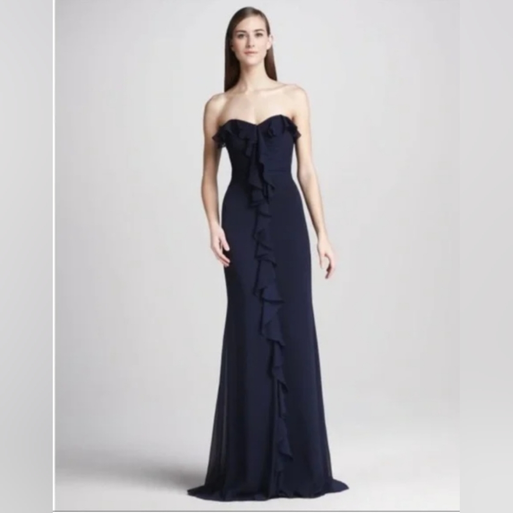 Badgley Mischka Strapless long navy ballgown. Size 2